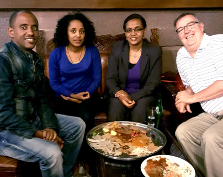 Bart Pierce (seated far right) with some of the staff from Black Lion Hospital in Ethiopia, including Binyam Kefelegn (MRI technologist), Firehiwot Ephrem (MRI technologist) and Dr. Tequam Debebe (radiologist).